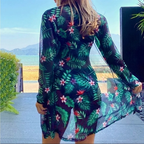 Tropical Mesh bathing suit Cover long sleeve open front Women’s 36” bust - Picture 10 of 10